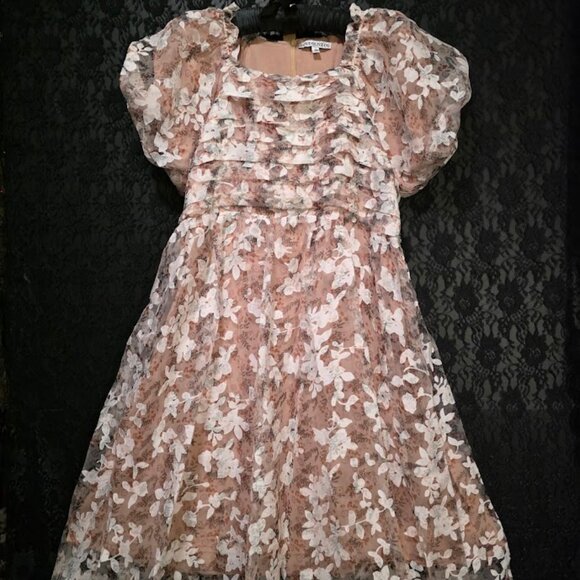 LOVE OLIVE CO Floral Overlay Pleated Bodice Dress M - Picture 1 of 11